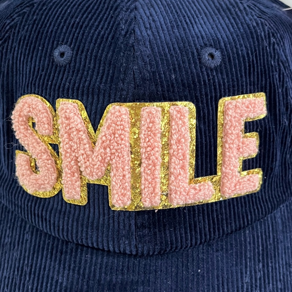 SIMPLY SOUTHERN Sparkle Puff Letter SMILE Corduroy Baseball Cap Hat New! - Picture 2 of 8
